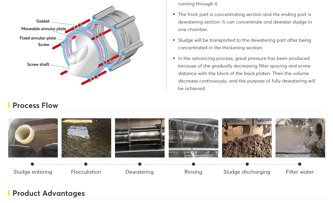 Dairy Wastewater Multi-Disc Screw Press Stainless Steel Treatment